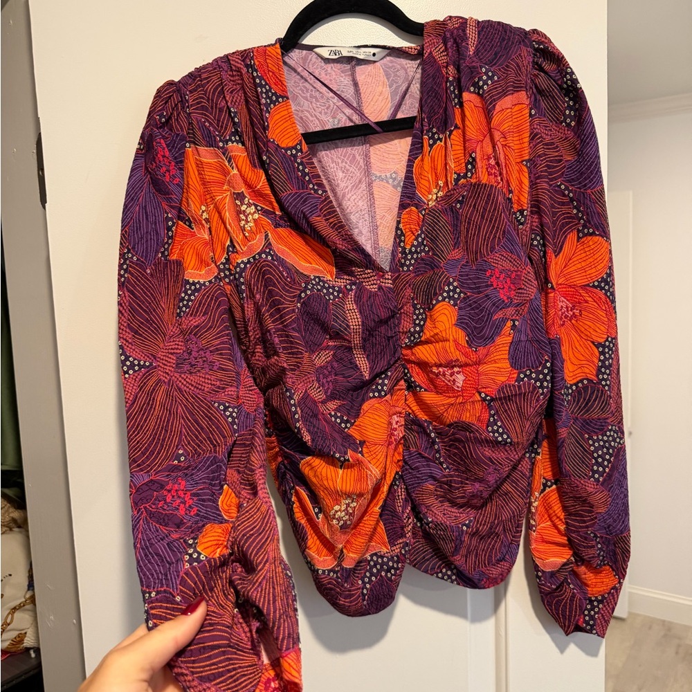 Zara Purple and Orange Floral Blouse
